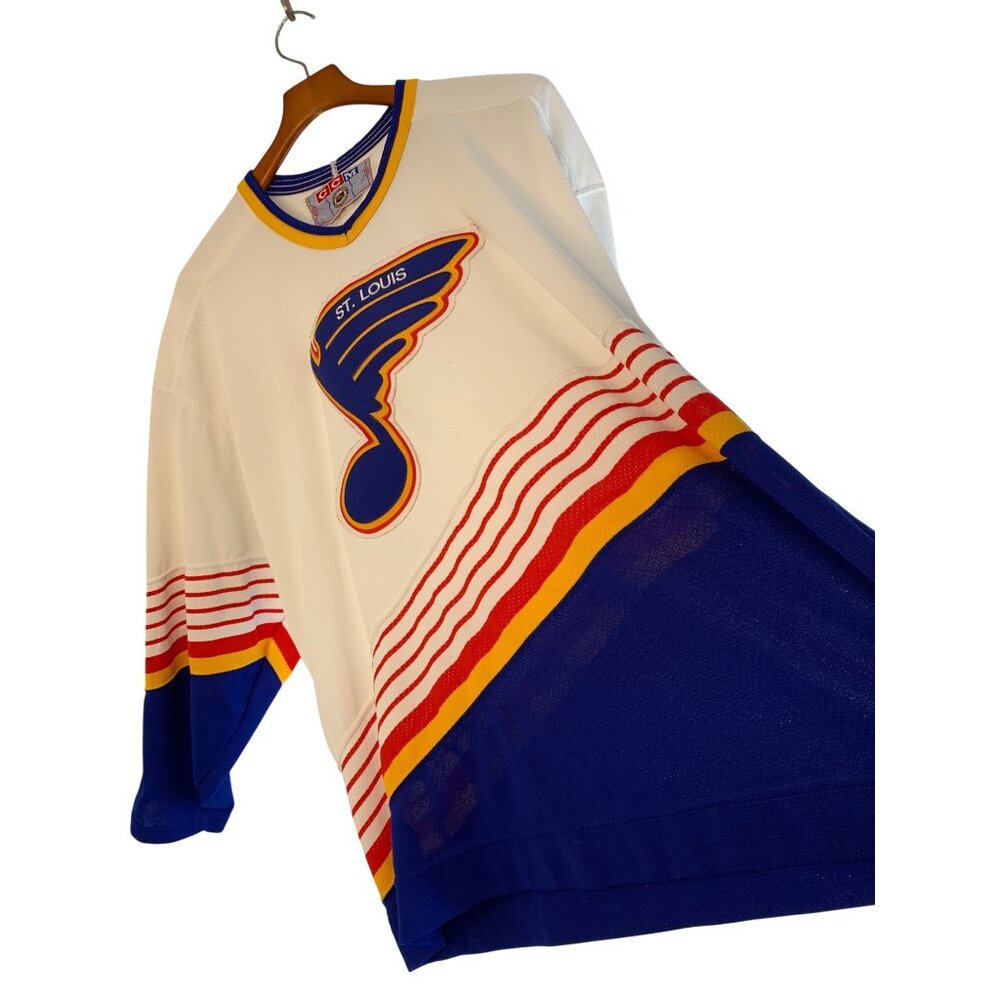 Vintage 90s CCM St. Louis Blues NHL Jersey XXL Air-Knit White Trumpet Canada - Picture 8 of 15